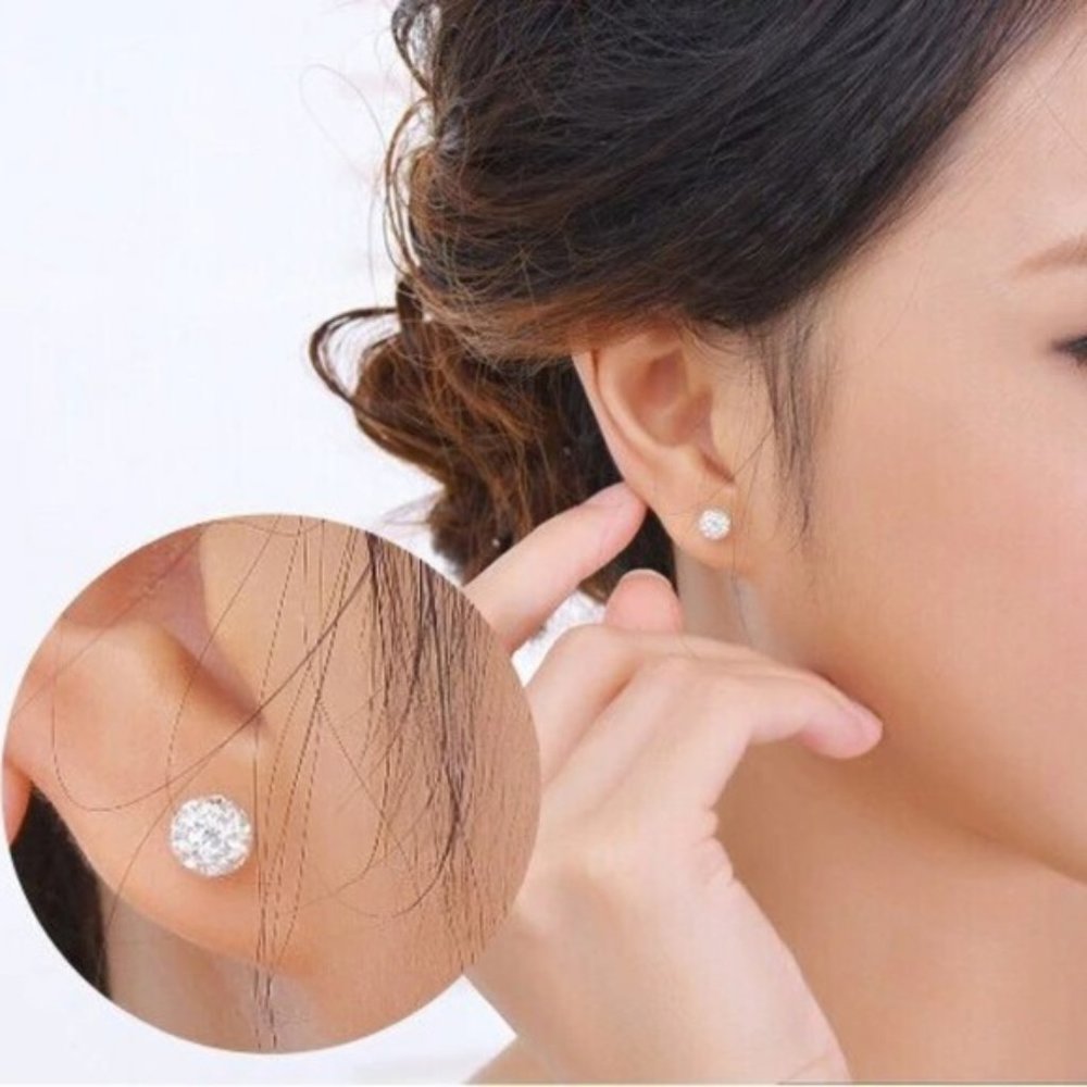 NEW Silver Full Zircon Crystal Round Ball Stud Earrings - Picture 2 of 4